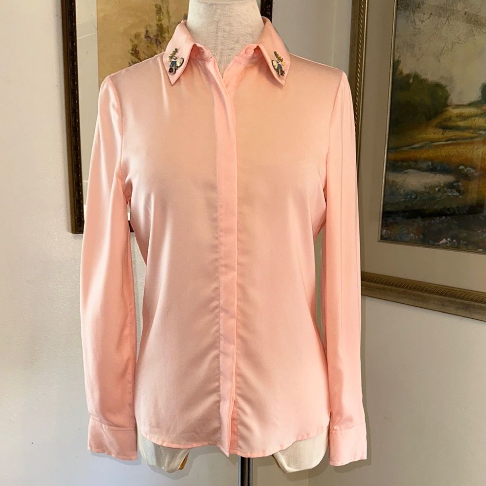 Catherine Malandrino Embellished Collar Pink Women's Button-Down Top Size 4
